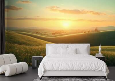 Rolling Hills Sunset Meadow Landscape Photography Wall mural