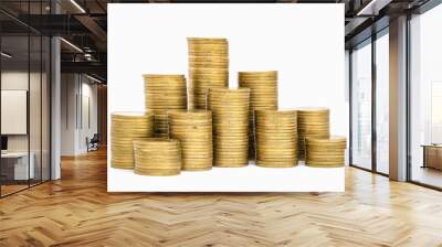 Stack of golden coins isolated on white background Wall mural