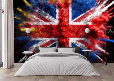 Britain colorful flag holi paint powder explosion on isolated background, generated by AI Wall mural