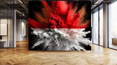 Indonesia colorful flag holi paint powder explosion on isolated background, generated by AI. High quality photo Wall mural