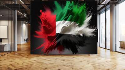 The United Arab Emirates flag paint powder explosion on isolated background , generated by AI. High quality photo Wall mural