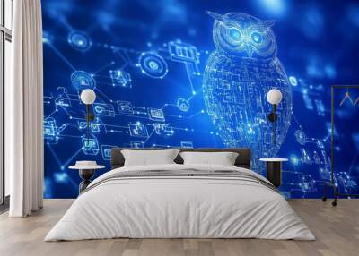 blue binary background with owl Wall mural