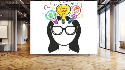 creative illustration of person with light bulbs representing ideas Wall mural