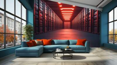 modern warehouse with illuminated corridors creates striking atmosphere Wall mural