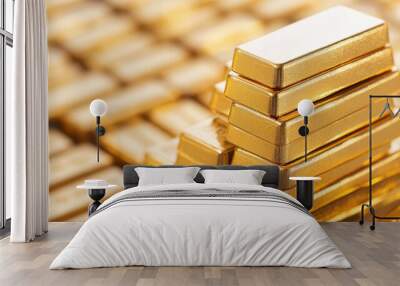 Shiny gold bars stacked in pyramid formation, symbolizing wealth and value Wall mural