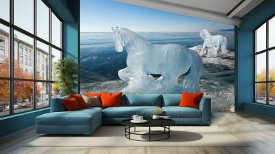 Horses, a sculptures  from ice Wall mural