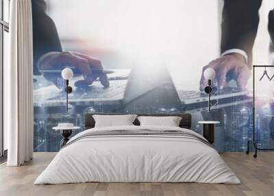 Business and technology background, finance and investment, telecommunication and Internet of Things concept Wall mural