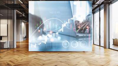 Business data and stock market analysis, currency exchange. Businessman analyzing financial graph, forex chart, economic growth, business finance and investment background Wall mural