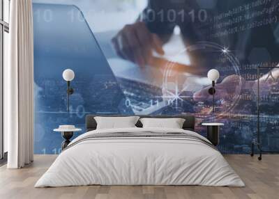 Digital software technology development with computer code and business intelligence internet network connection Wall mural