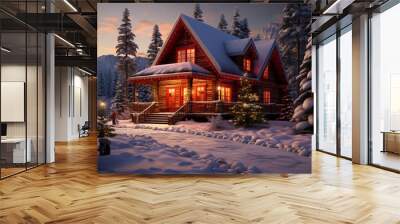 house in the snow Wall mural