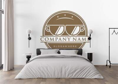 Glasses cup for cafe vector logo Wall mural