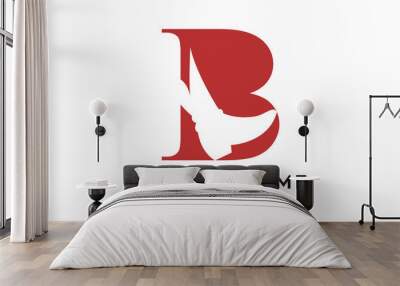 Red letter B alphabet with girl boot vector logo Wall mural