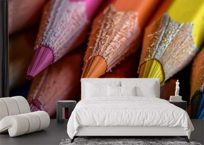 Close-Up of Colorful Sharpened Pencils in a Row Wall mural