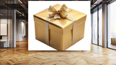 Elegant Gold Gift Box with Ribbon and Bow, Isolated on Transparent Background, PNG Wall mural