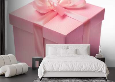 Pink Gift Box with Ribbon and Bow, Isolated on Transparent Background, PNG Wall mural