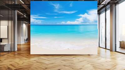 Beautiful beach with white sand landscape, Beautiful tropical beach ocean and blue sky with clouds in sunny day.  Wall mural