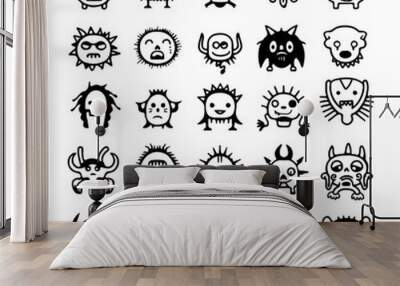 Set of cute monster in black and white. Cricut ready monster. Wall mural