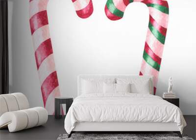 Set of hand drawn Christmas watercolor illustrations of sweets. Christmas candies, lollipops and sweets in Christmas red pink and green colors. Perfect for cozy holiday decor. Wall mural