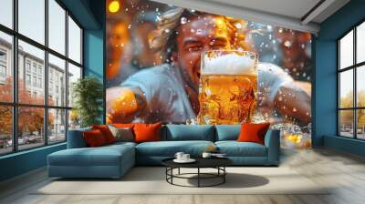 A man jumping into an oversized glass of beer Wall mural