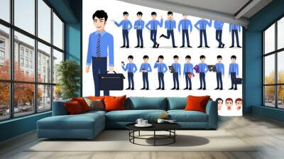 Asian businessman cartoon character set. Handsome business man in office style smart shirt . Vector illustration Wall mural