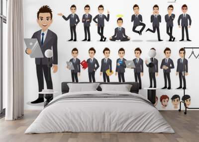 Businessman cartoon character set. Handsome business man in office style smart suit . Vector illustration Wall mural