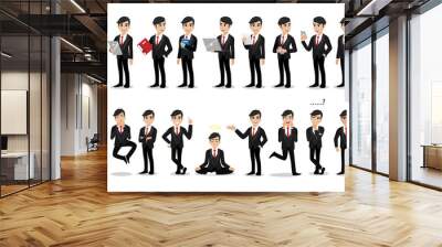 Businessman cartoon character set. Handsome business man in office style smart suit . Vector illustration Wall mural