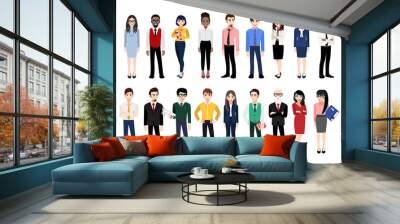 Cartoon character with office people collection. Vector illustration of diverse cartoon standing men and women of various races, ages and body type. Isolated on white. Wall mural