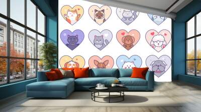 Cute cat and dog set vector collection  Wall mural