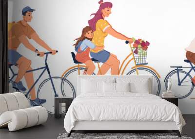 family bike ride cycling father mother and children vector illustration Wall mural