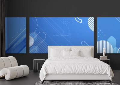 Abstract blue background with geometric memphis style Wall mural