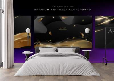 Abstract luxury black and gold background with golden lines, texture, glitter, halftone, and geometric shapes Wall mural