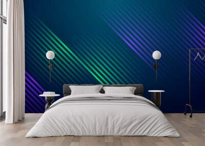 Blue and green vector glowing tech geometric 3D line modern abstract banner. Futuristic technology lines background design. Modern graphic element. Horizontal banner template Wall mural