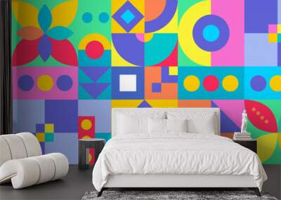 Colorful geometric mosaic seamless pattern illustration with creative abstract shapes. Wall mural