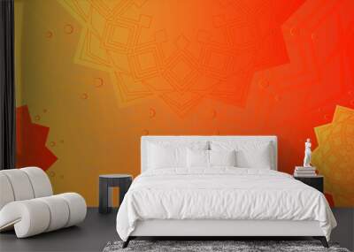 Flower mandala on orange background. Festive folk floral illustration Wall mural