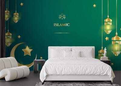 Green golden ramadan background with luxury mandala pattern. Design template for poster, template on web, backdrop, banner, brochure, website, flyer, landing page, presentation, greeting card Wall mural