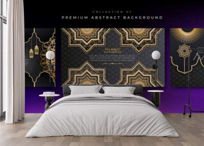 Luxury ramadan kareem background with black and gold mandala pattern, border, crescent moon, lantern, arabic pattern and calligraphy. Realistic vector illustration Wall mural