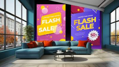 Modern colorful flash sale promotion design template poster. Sale and discount offers flyers. Flash sale poster, sale banner design template. Vector illustration Wall mural