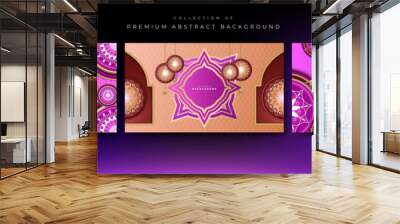 Set of abstract 3d islamic ramadan background with moon, lantern, mandala pattern and muslim decoration. Template for greeting card, banner, poster, and social media template. Vector illustration Wall mural