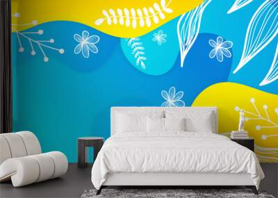 White yellow and blue vector realistic summer vacation abstract background. Vector realistic summer background with vegetation Wall mural