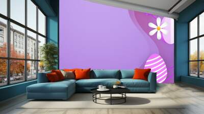 White yellow and purple violet vector happy easter day in paper style with egg and flower. Vector paper style easter background Wall mural