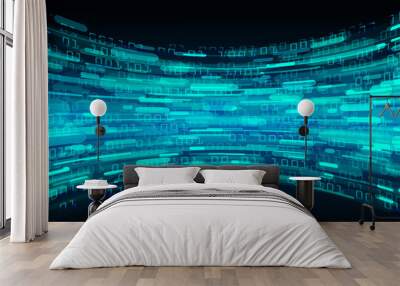 binary circuit board future technology, blue cyber security concept background, abstract hi speed digital internet. Wall mural