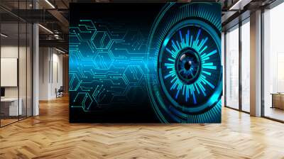 binary circuit board future technology, blue cyber security concept background, abstract hi speed digital internet.motion move blur. eye pixel vector Wall mural