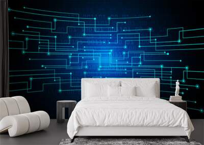 binary circuit board future technology, blue cyber security concept background, abstract hi speed digital internet.motion move blur. pixel vector Wall mural