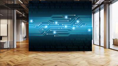 binary circuit board future technology, blue cyber security concept background, abstract hi speed digital internet.motion move blur. pixel vector Wall mural