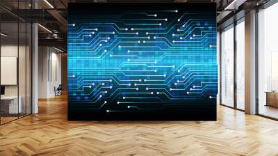 binary circuit board future technology, blue cyber security concept background, abstract hi speed digital internet.motion move blur. pixel vector Wall mural