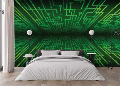 binary circuit board future technology, green cyber security concept background, abstract hi speed digital internet. Wall mural