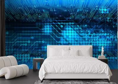 Blue cyber circuit future technology concept background Wall mural