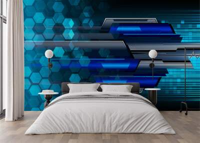 Blue cyber circuit future technology concept background Wall mural