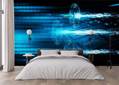 Blue cyber circuit future technology concept background Wall mural