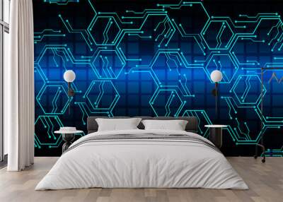 Blue cyber circuit future technology concept background Wall mural